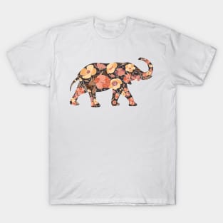 Floral Elephant Silhouette - Retro Apricot T-Shirt